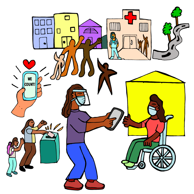 Illustration of a CAN navigator connecting someone with services and support. Artwork by Felix Quintana.